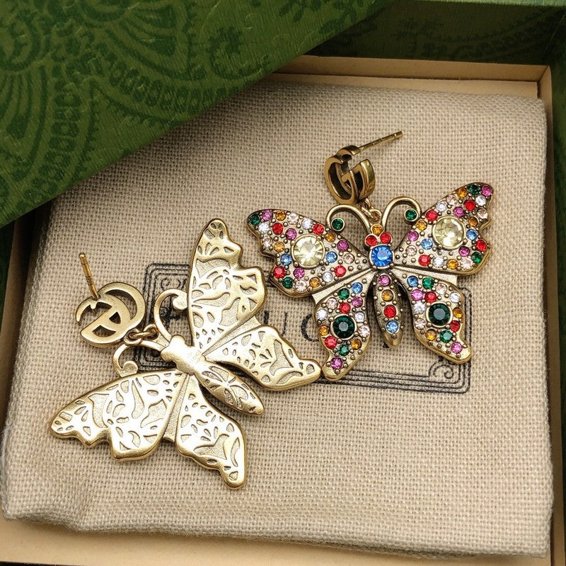 GG Color Crystal Butterfly Earrings