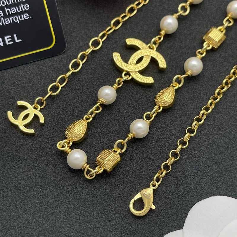 CC Color Crystal Pearl Long Chain Necklace