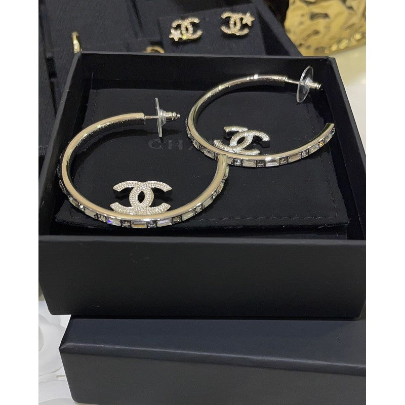 18K CC Hoop Diamond Earrings