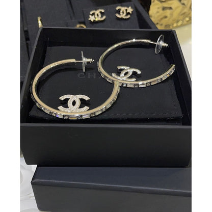18K CC Hoop Diamond Earrings