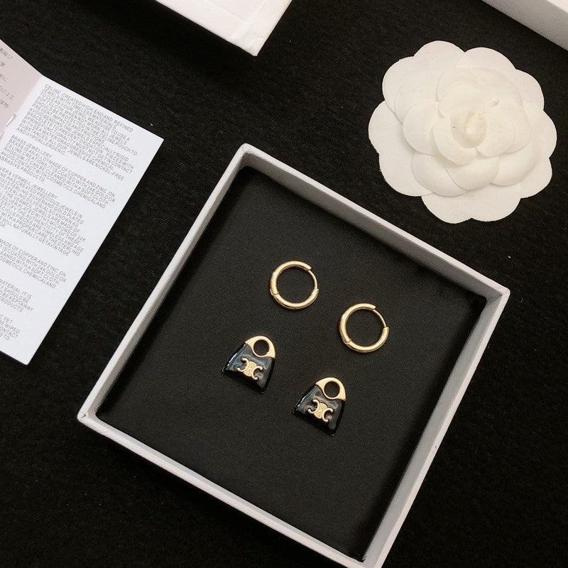 CE Black Bag Gold Earrings