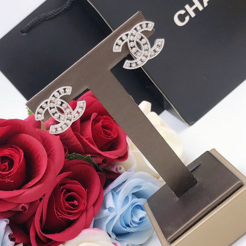 CC Hollow Diamond White Gold Earrings