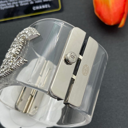 18K CC Pearl Diamond Transparent Cuff Bracelet