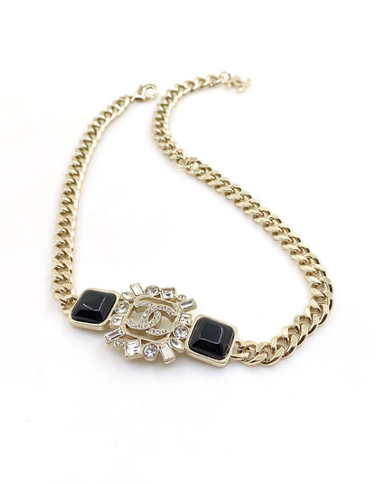 18K CC Black Crystals Chain Necklace