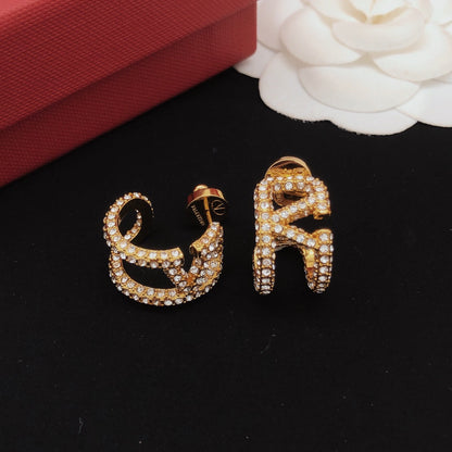 18K Vlogo Diamonds Open Earrings