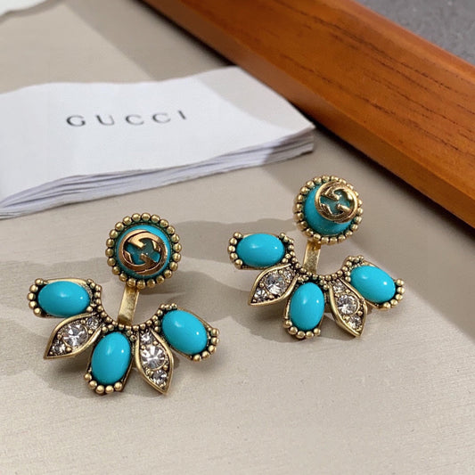 18k GUCCI Double G Blue Flowers Earrings