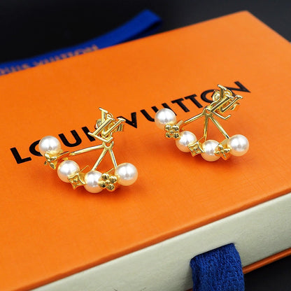 Boucles D'oreilles Perles Monogramme Louis 18 Carats