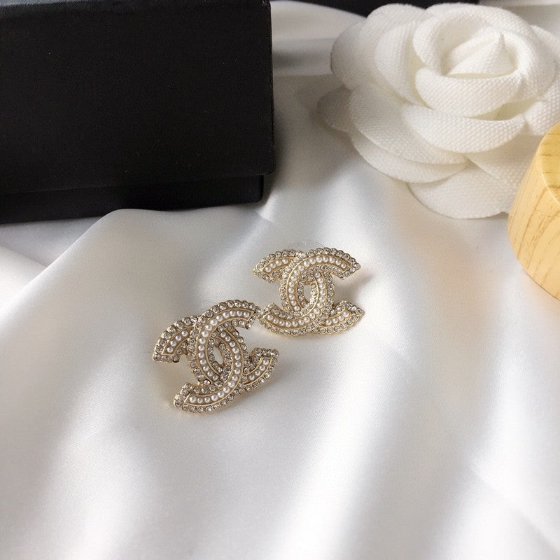 CC Pearl & Diamond Gold Earrings