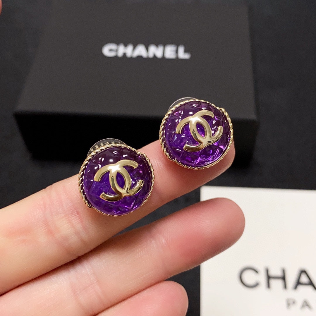 18K CC Purple Crystal Earrings