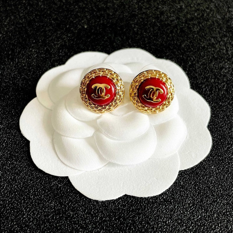 CC Vintage Red Gold Round Earrings
