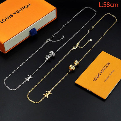 18K Louis Damier Rings Pendant Necklace