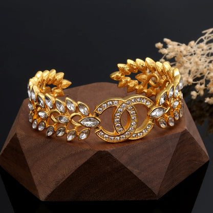 18K CC Crystals Open Cuff Bracelet