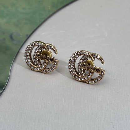 18k GUCCI Double G Logo Diamonds Earrings