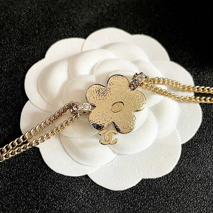 18K CC Blue Gold Camellia Chain Necklace