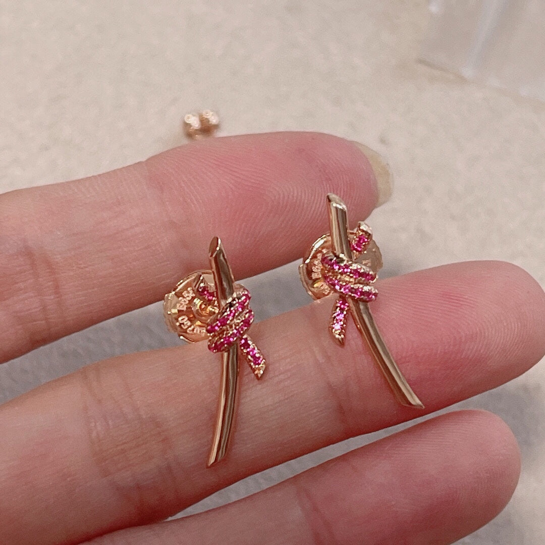 18K T Knot Pink Diamonds Earrings