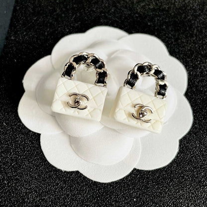 18K CC Color Bag Gold Earrings