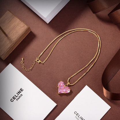 18K Triomphe Pink Heart Crystal Necklace