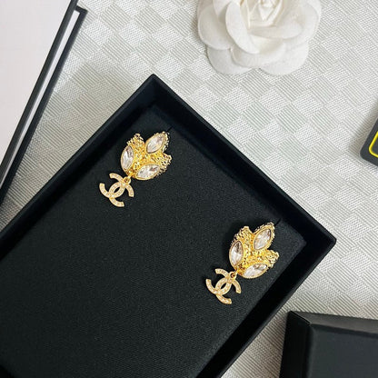 18K CC Crystal Flower Earrings