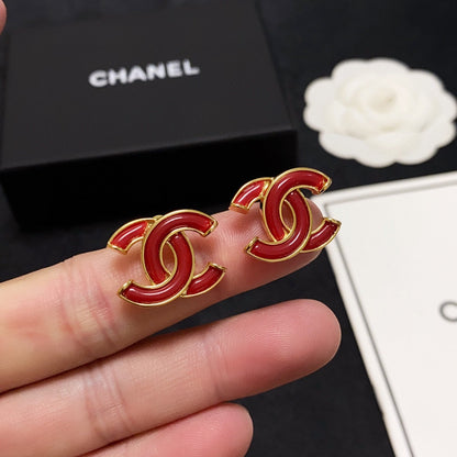 18K CC Red Resin Earrings