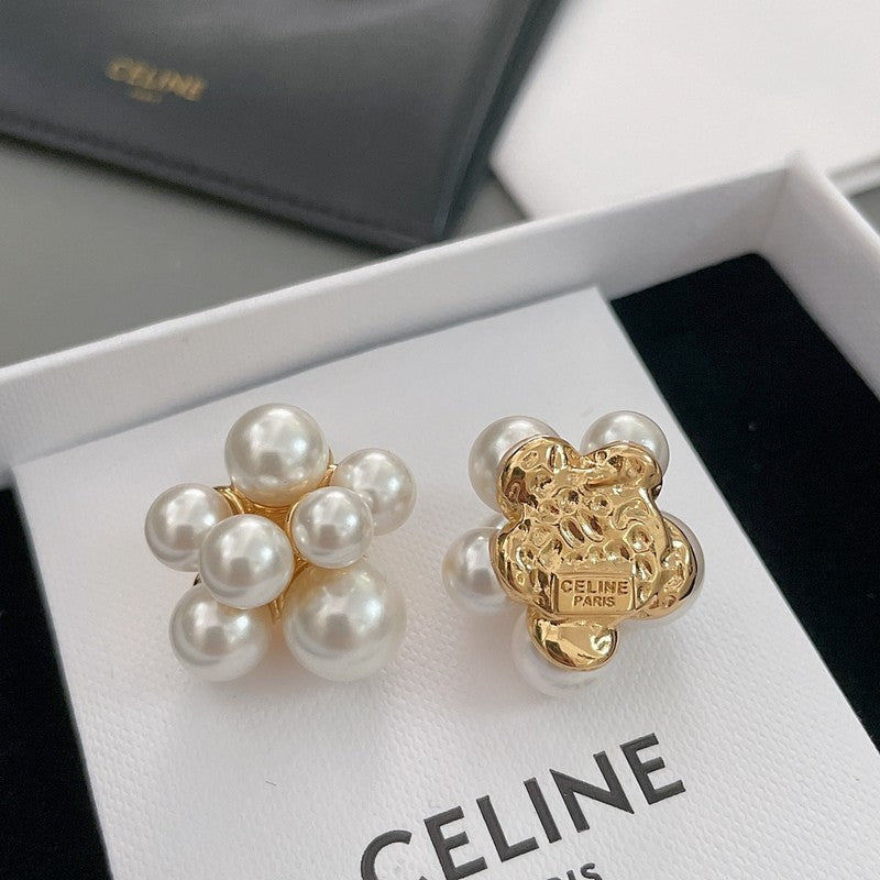 CE Pearls Gold Earrings