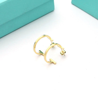 18K T Hoop Earrings