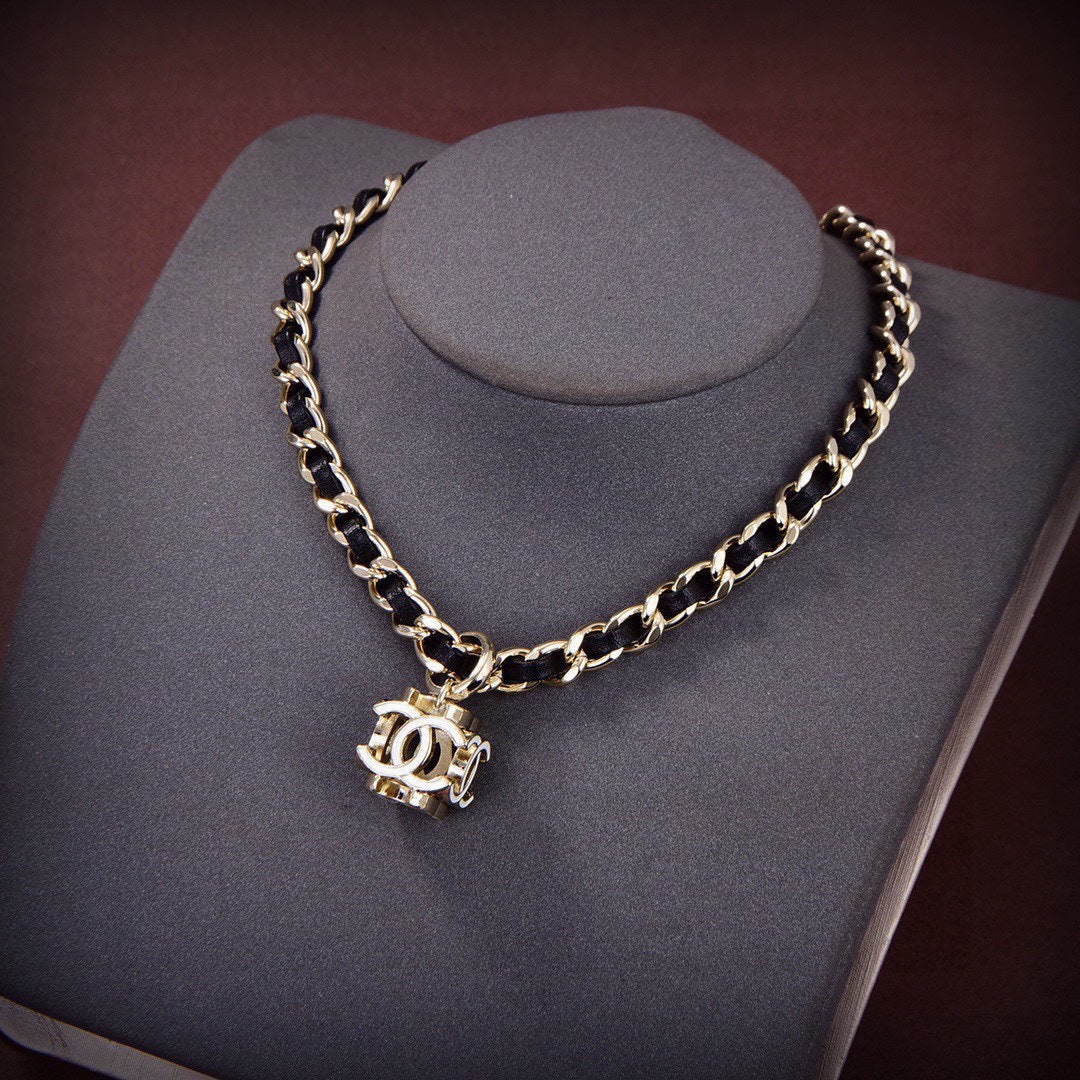 18K CHANEL CC Leather Choker Necklace