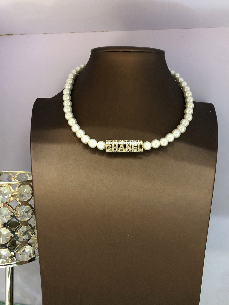 18K CC Scripe Pearls Chain Necklace