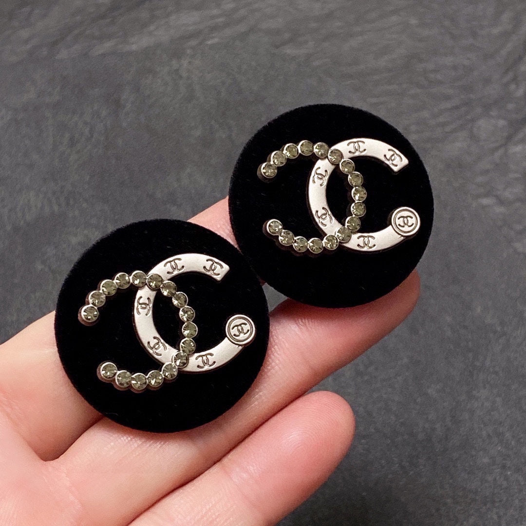 18K CC Black Resin Crystals Earrings