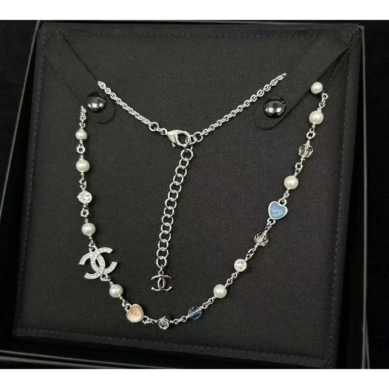 18K CC Pink & Blue Heart Necklace