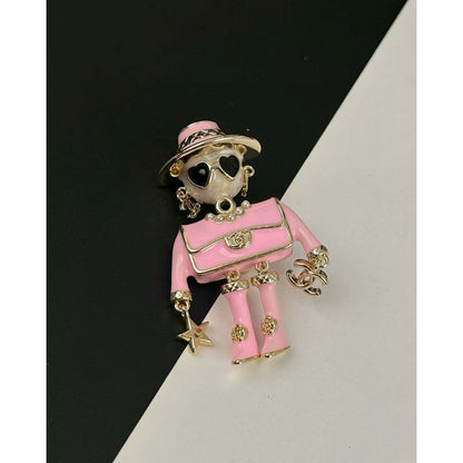 18K CC 24B Pink & Black Robot Gold Brooch