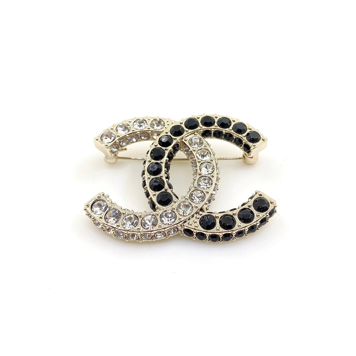 18K CHANEL CC Black & White Crystals Brooch