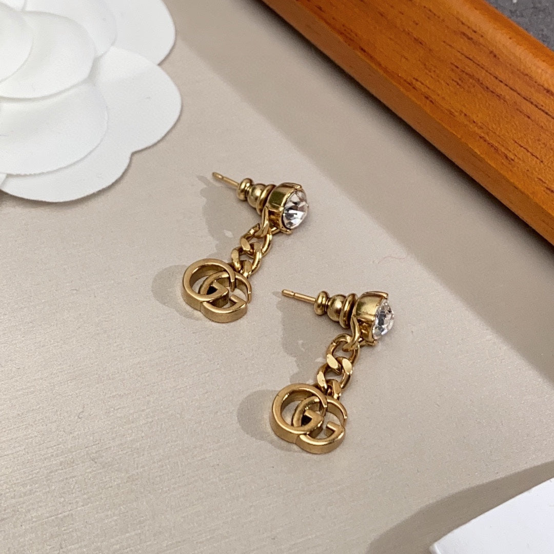 18k Double G Crystal Chain Earrings