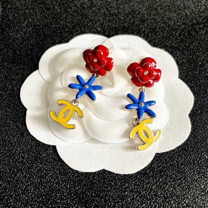 18K CC Color Camellia Earrings