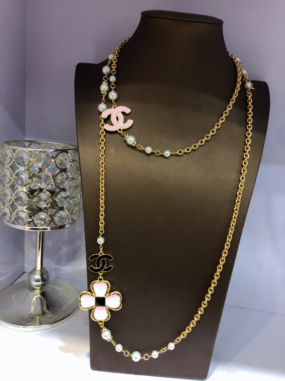 Collier de fleurs roses 18K CC