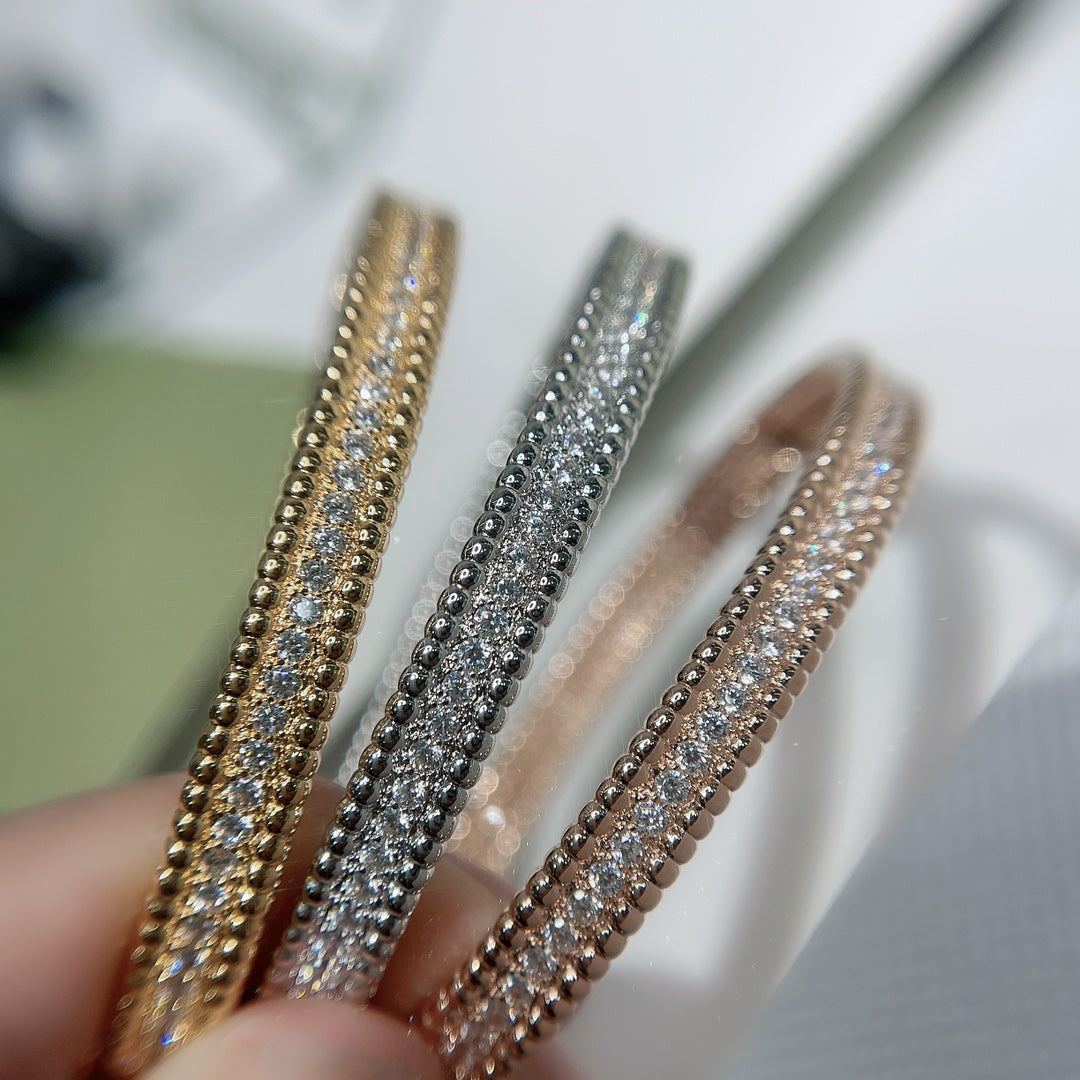 18K Yellow Gold Perlée Diamonds One Row Bracelet