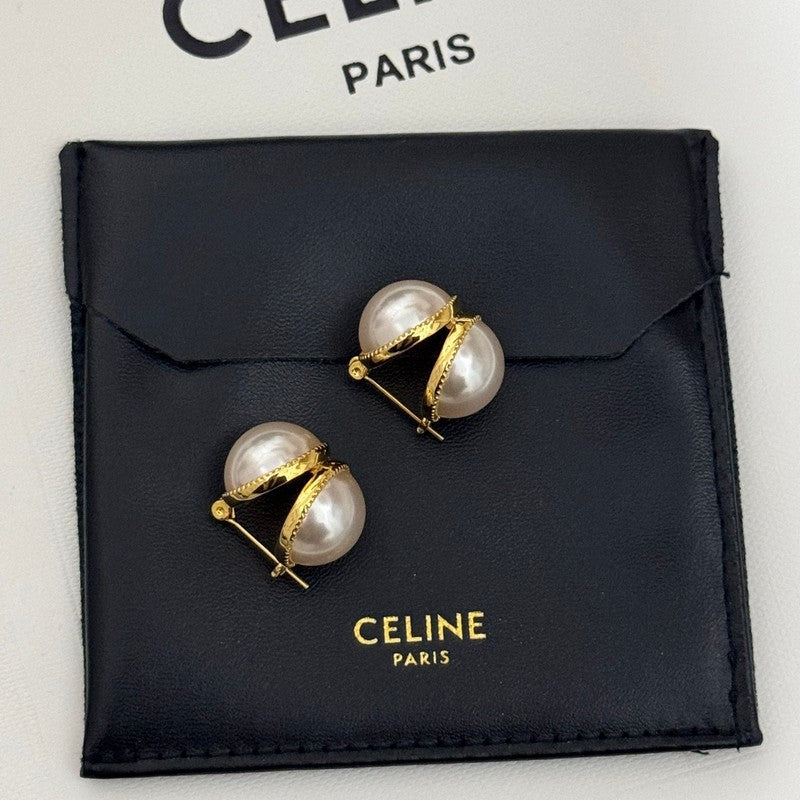 CE Half Pearl & Gold Earrings