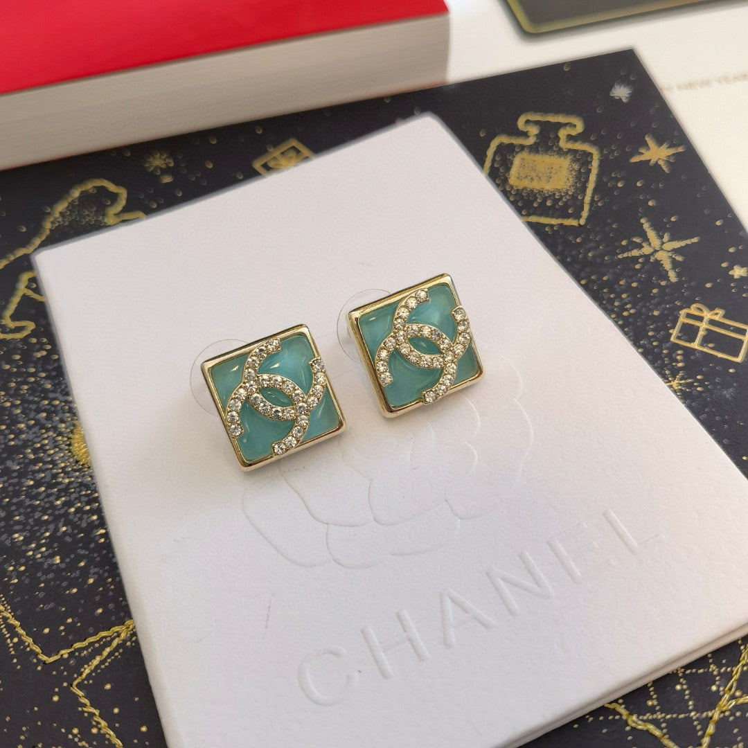 18K CC Blue Resin Earrings