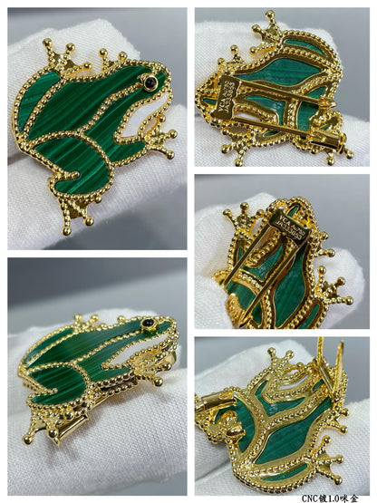 Broche à clip grenouille animaux porte-bonheur 18 carats