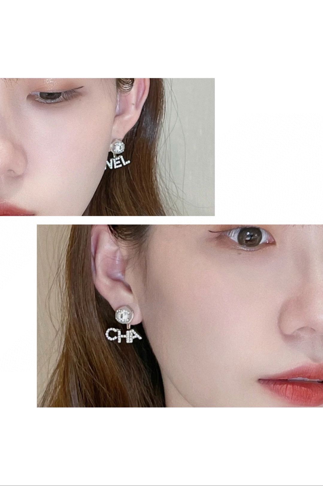 18K CC Diamonds Script Earrings