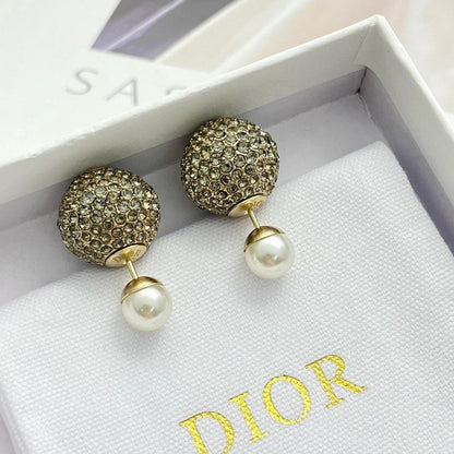 18K CD Diamond & Pearl Gold Earrings
