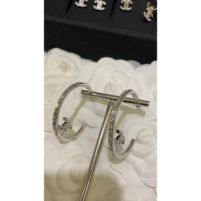 18K CC Hoop Diamond Earrings