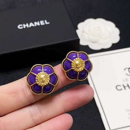 18K CC Purple Flowers Earrings