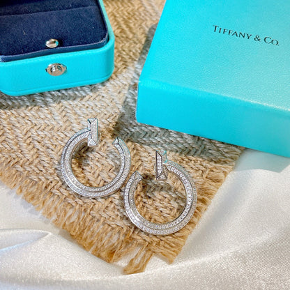 18K T T1 Open Hoop White Gold Earrings