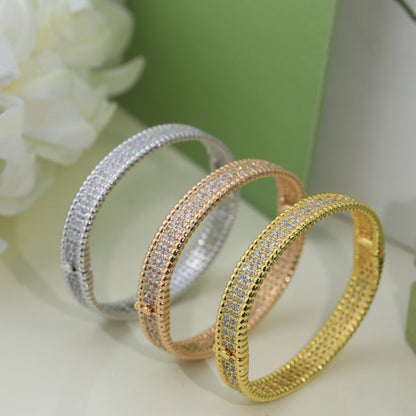 18K Yellow Gold Perlée Diamonds Three Rows Bracelet