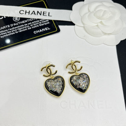 18K CC Multi-Color Crystals Heart Earrings