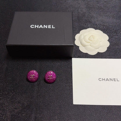 18K CC Purple Round Earrings