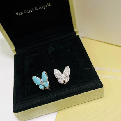 Boucles d'oreilles deux papillons turquoise 18 carats