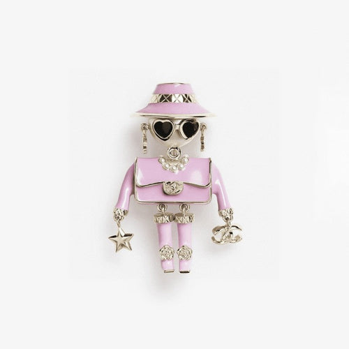 18K CC 24B Pink & Black Robot Gold Brooch