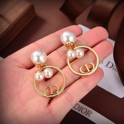 Boucles d'oreilles en perles circulaires CD 18 carats