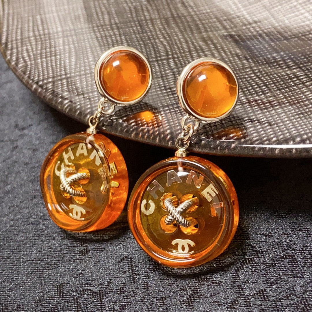 18K CC Orange Pendant Earrings